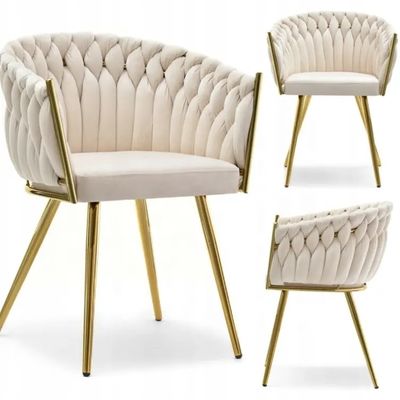 Chaise en velours tissé fauteuil crème chaises de salle à manger rembourrées pour chambre à coucher