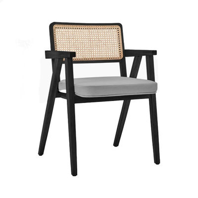 Chaise de salle à manger en bois noir et en canne