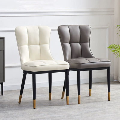 Chaise à manger en cuir rembourrée gris avec jambe métallique pour cuisine