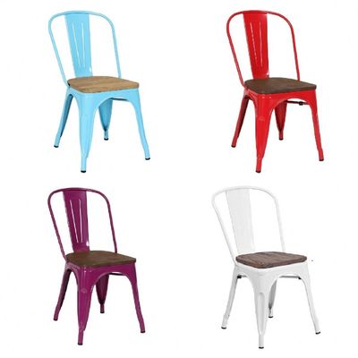 Métal empilable rouge bleu Chaises de salle à manger en extérieur Fer ancien