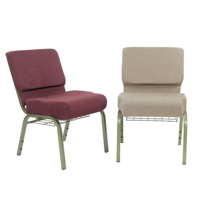 Pieds métalliques empilables abordables Chaises d'église avec tissu bleu marine rembourrée