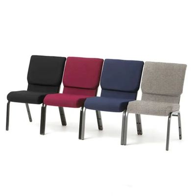 Chaises de pupitre d'église modernes multicolores avec coussin de dossier confortable et cadre métallique empilable